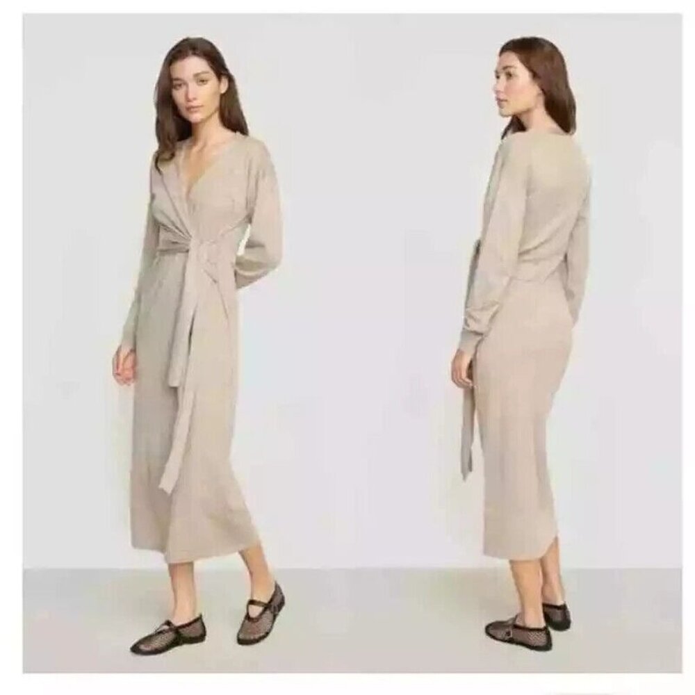 Modern Citizen Lenese Wrap Midi Dress Long Sleeve Shiitake Knit Brown Large